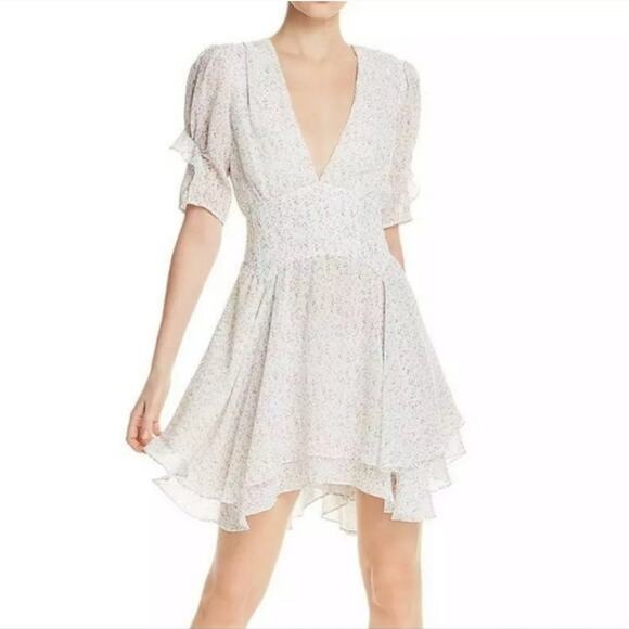 Divine Heritage Deep V-neck Floral Mini Dress - Picture 1 of 9